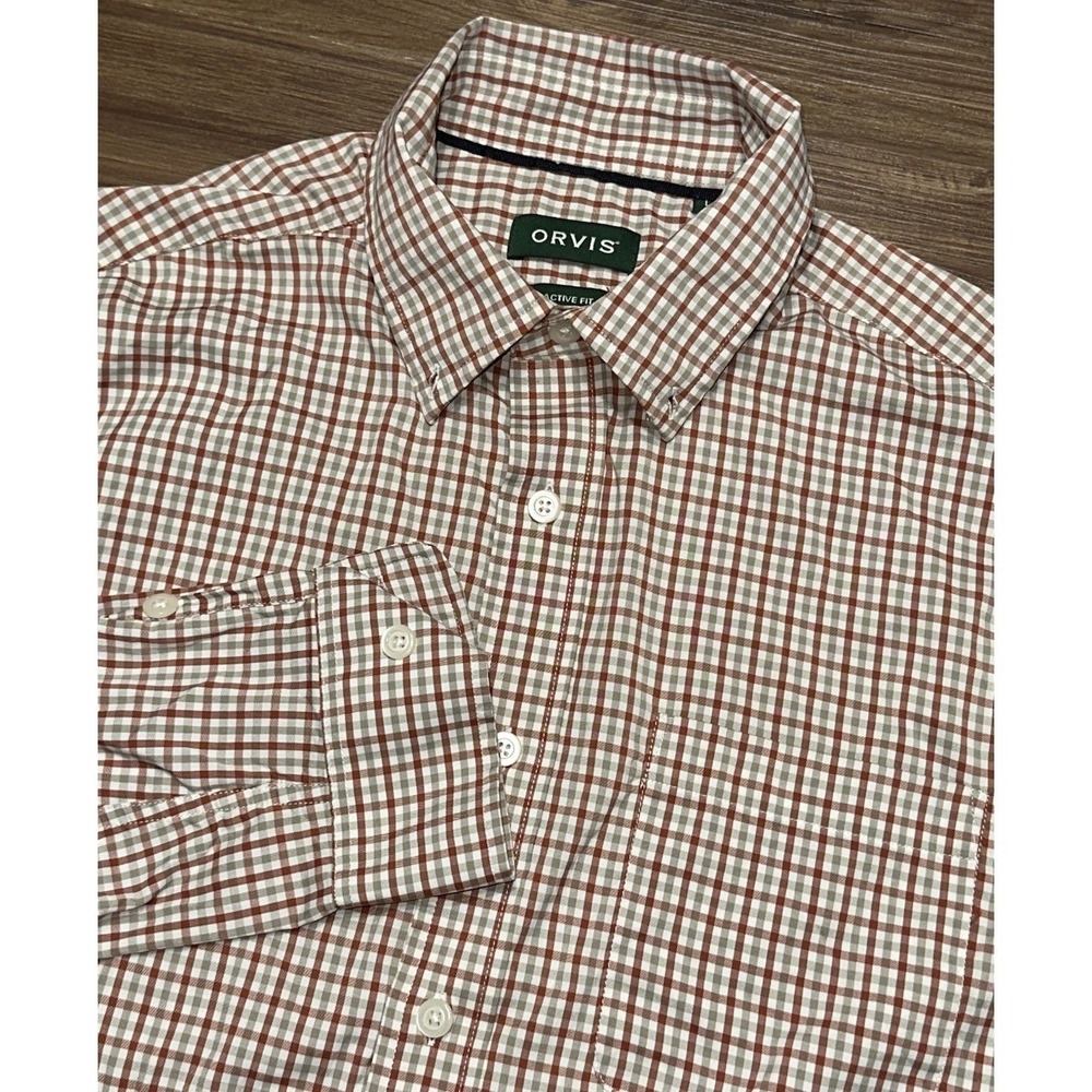 Orvis Heritage Wash Active Fit Plaid Long Sleeve Button Down Shirt Men's Sz L